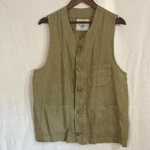 Authentic Italian-Made Natural Linen Olive Vest, M - Picture 1 of 6